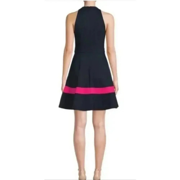 Eliza J Halter Fit & Flare Navy Blue Pink Cocktail Dress Sz 10 Sleeveless Party - Picture 2 of 6
